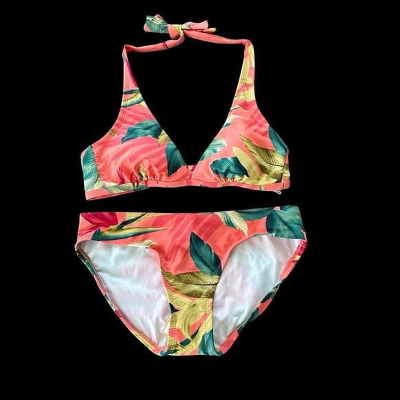 NWT Kona Sol Medium 8-10 Coral Floral Print Bikini Set Halter Swimsuit Swim New - Picture 2 of 7